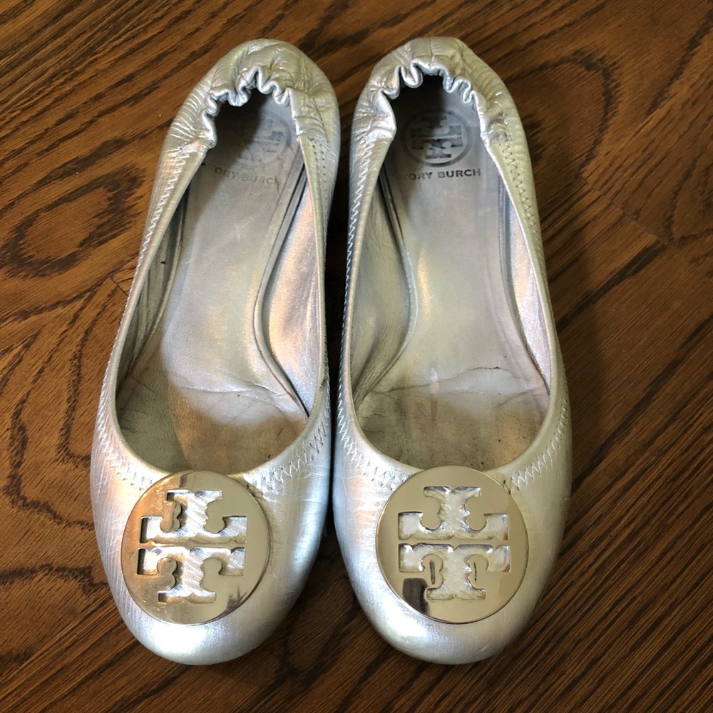 Tory Burch Silver Ballet Flats